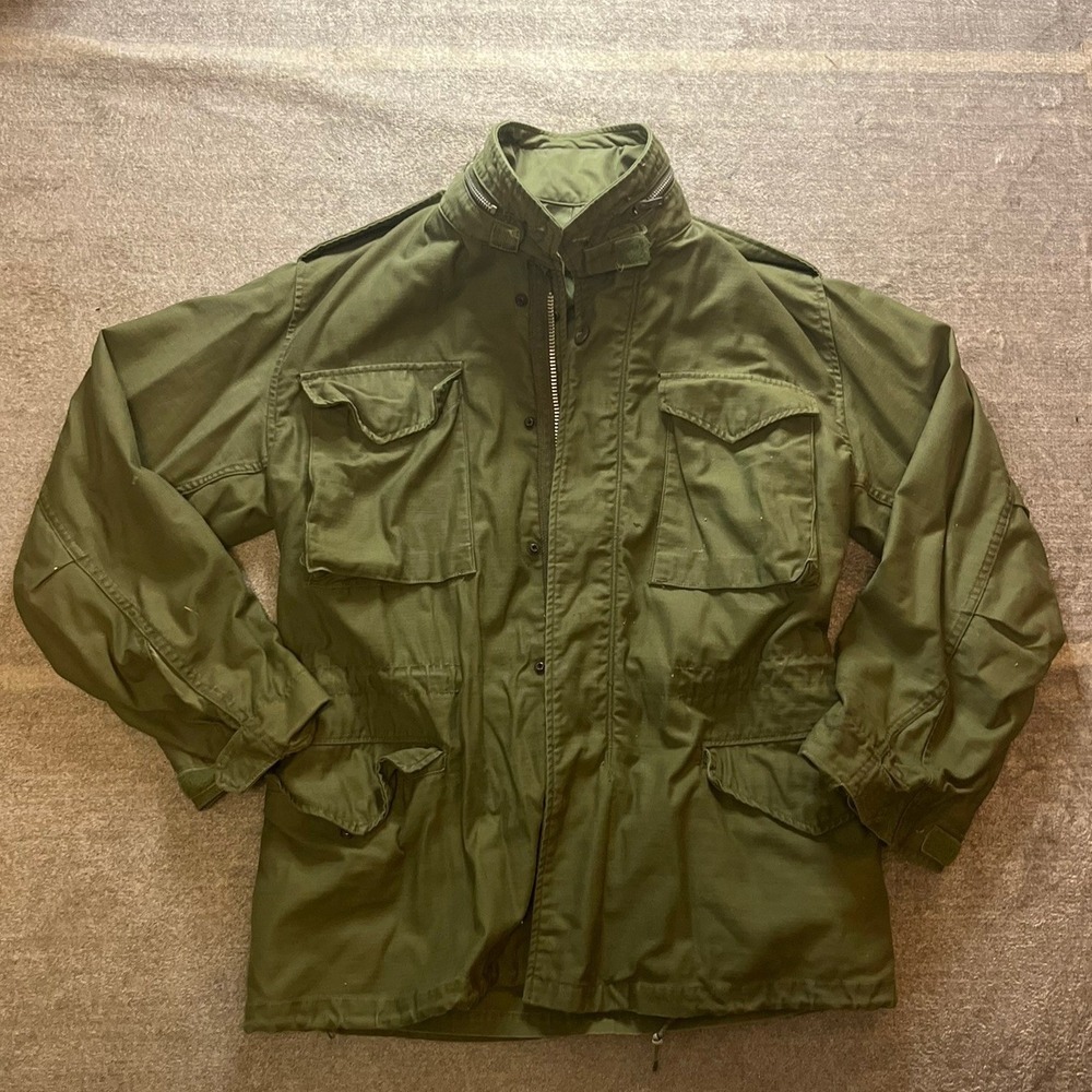 Vintage M-65 Field Jacket Olive Drab Green Military Utility Coat with Hood Small